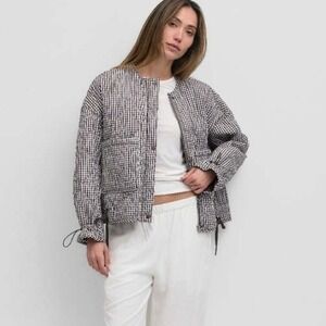 Mod Ref Rochelle Quilted Gingham Jacket XS Brown White Check Puffer Coat Fall
